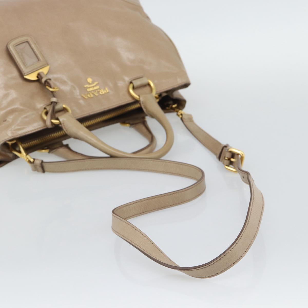 PRADA Hand Bag Leather 2way Beige Gold Auth 194763M