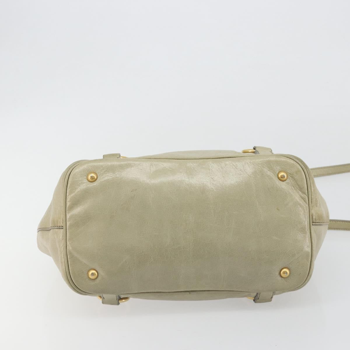 Miu Miu Hand Bag Leather 2way Beige Gold Auth 194764V