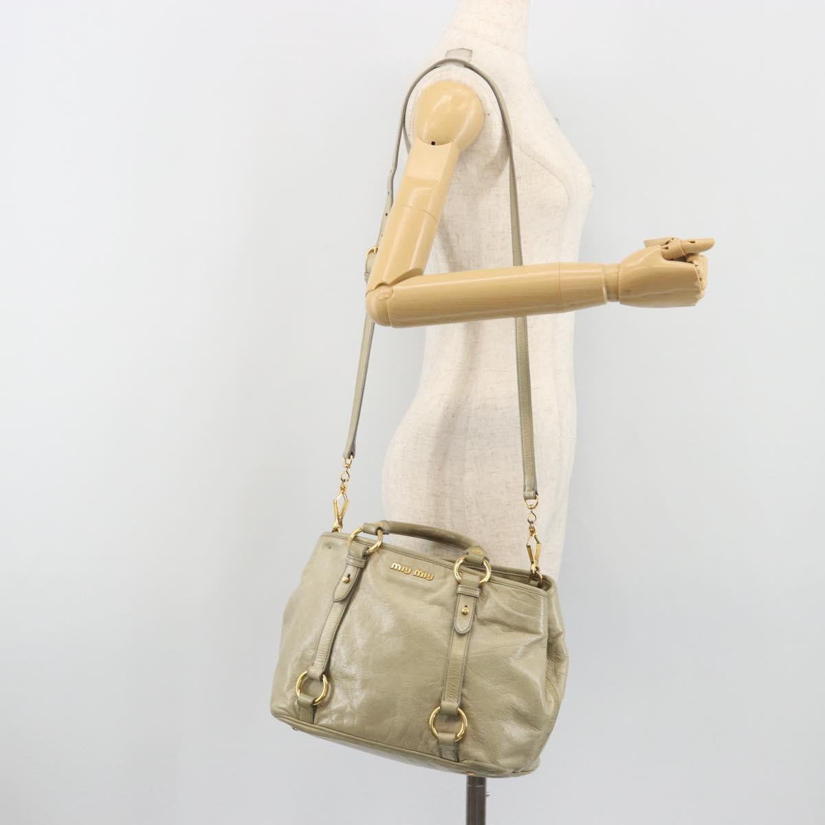 Miu Miu Hand Bag Leather 2way Beige Gold Auth 194764V