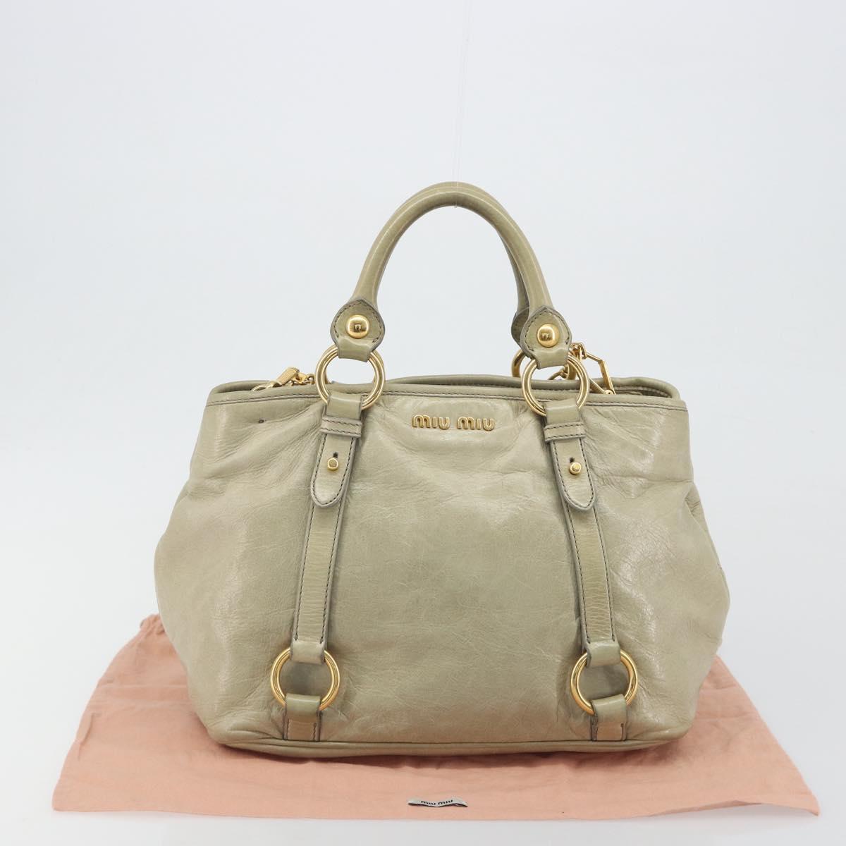 Miu Miu Hand Bag Leather 2way Beige Gold Auth 194764V