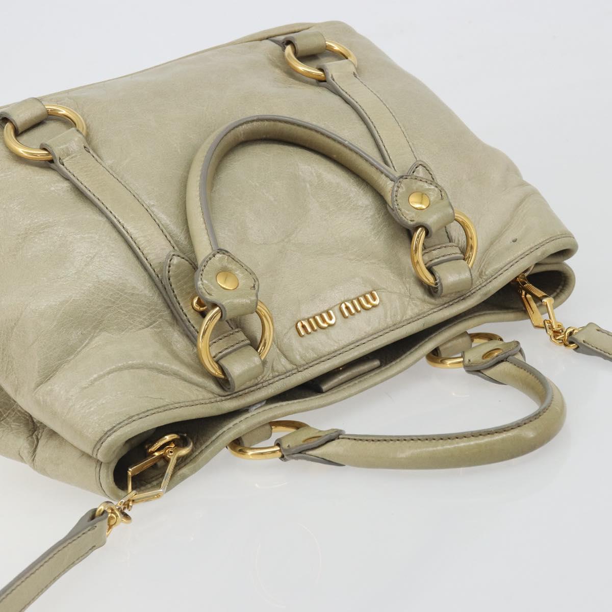 Miu Miu Hand Bag Leather 2way Beige Gold Auth 194764V