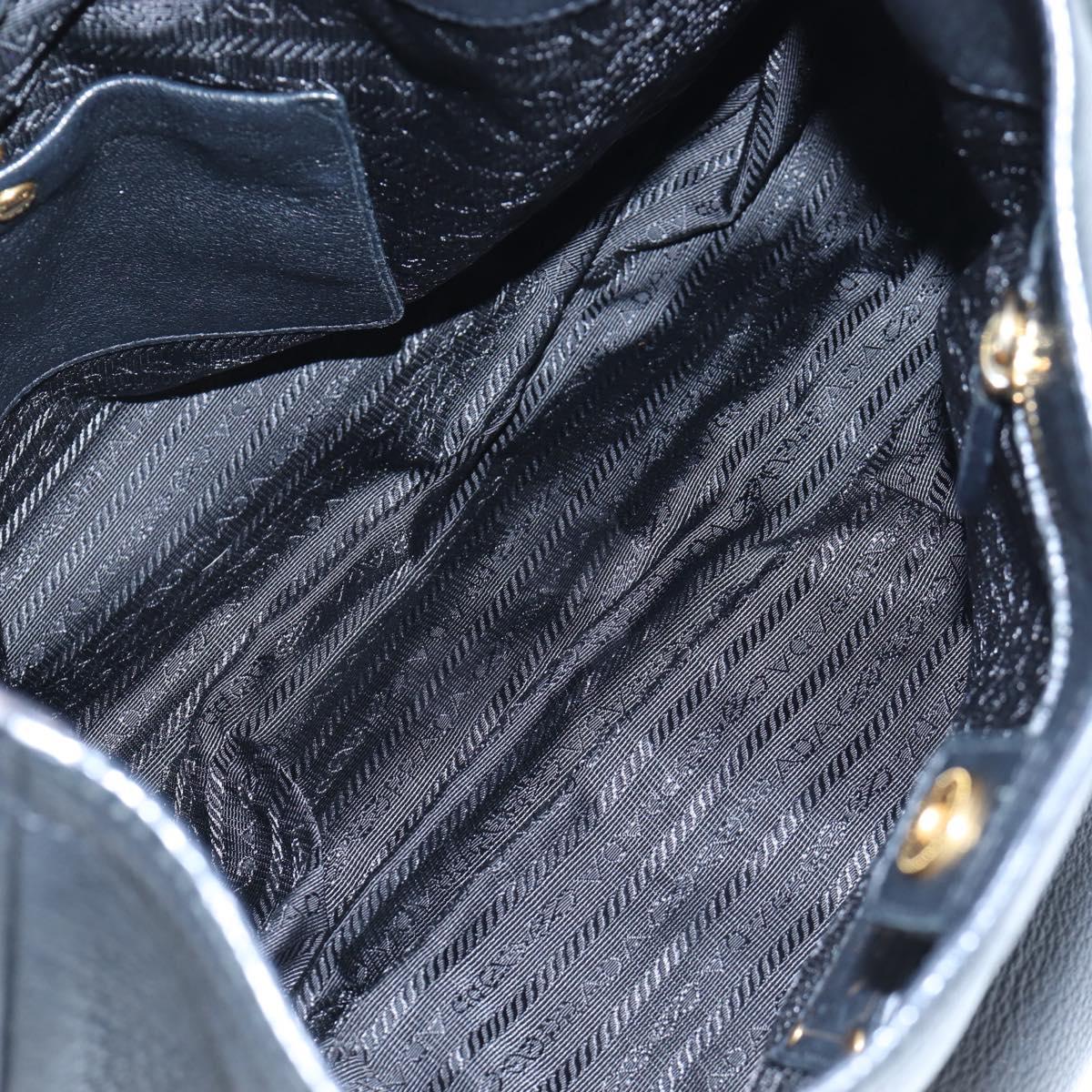 PRADA Shoulder Bag Vittero Dino Leather Black Gold Auth 194765M