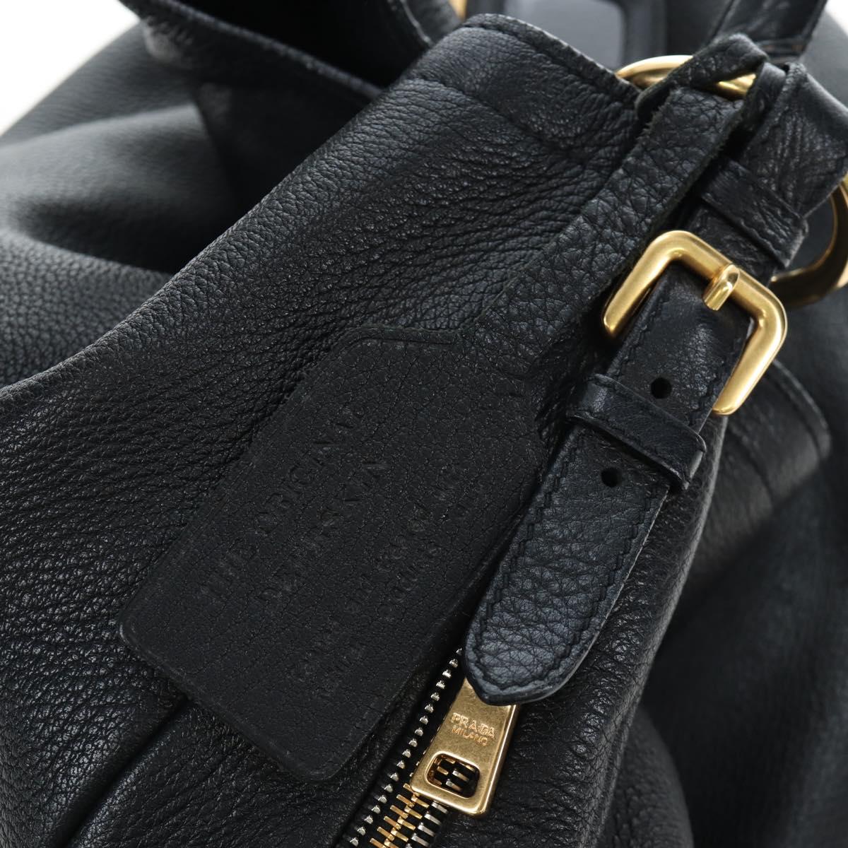 PRADA Shoulder Bag Vittero Dino Leather Black Gold Auth 194765M