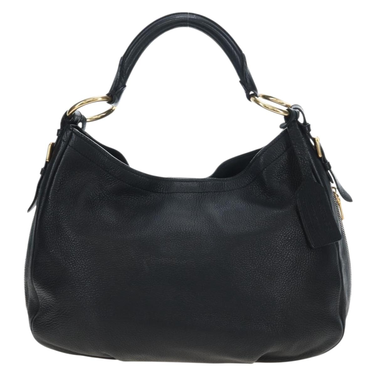 PRADA Shoulder Bag Vittero Dino Leather Black Gold Auth 194765M