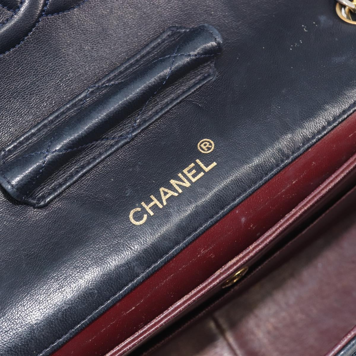CHANEL Matelasse Chain Shoulder Bag Lamb Skin Navy Gold CC Auth 194776A