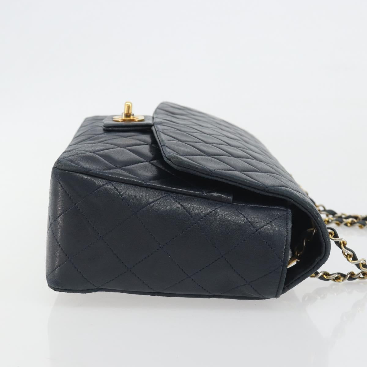 CHANEL Matelasse Chain Shoulder Bag Lamb Skin Navy Gold CC Auth 194776A