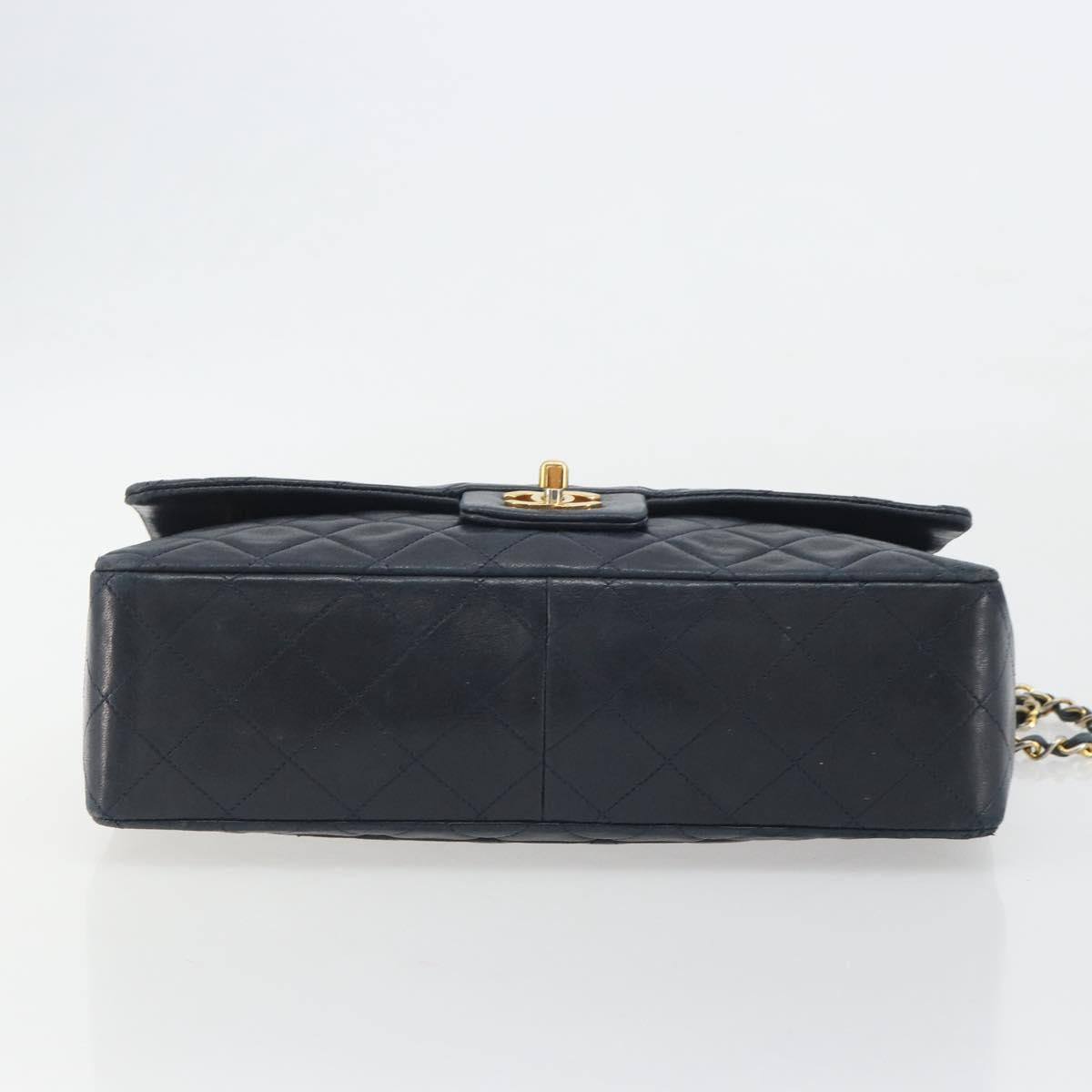 CHANEL Matelasse Chain Shoulder Bag Lamb Skin Navy Gold CC Auth 194776A