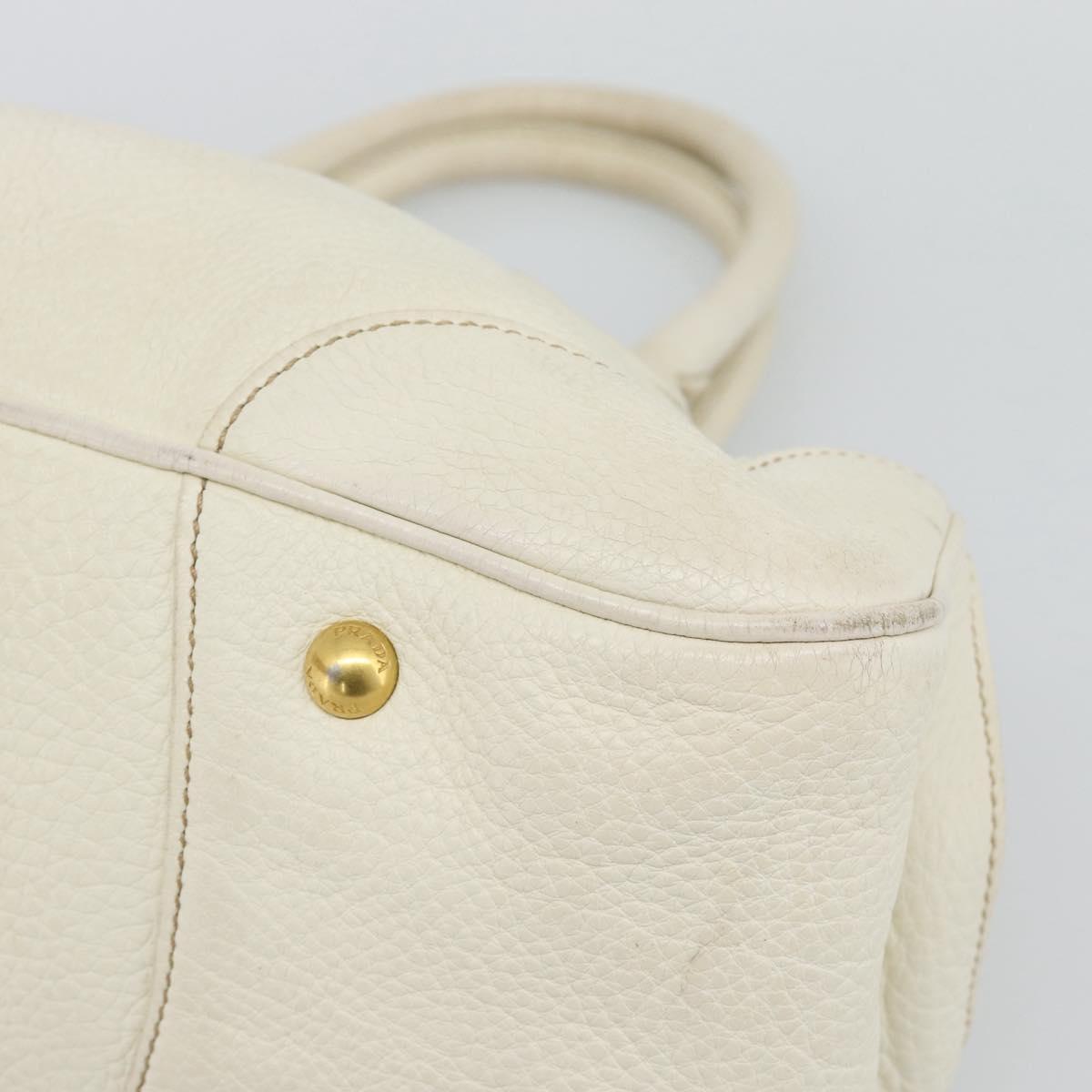 PRADA Hand Bag Vittero Dino Leather White Gold Auth 194777V