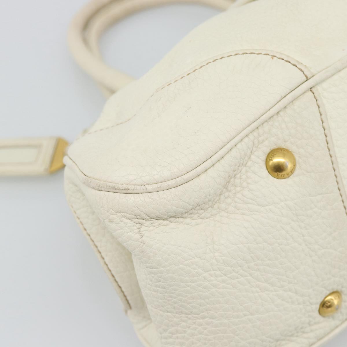 PRADA Hand Bag Vittero Dino Leather White Gold Auth 194777V