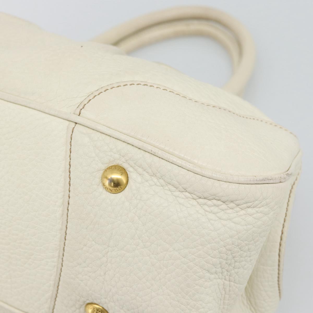 PRADA Hand Bag Vittero Dino Leather White Gold Auth 194777V