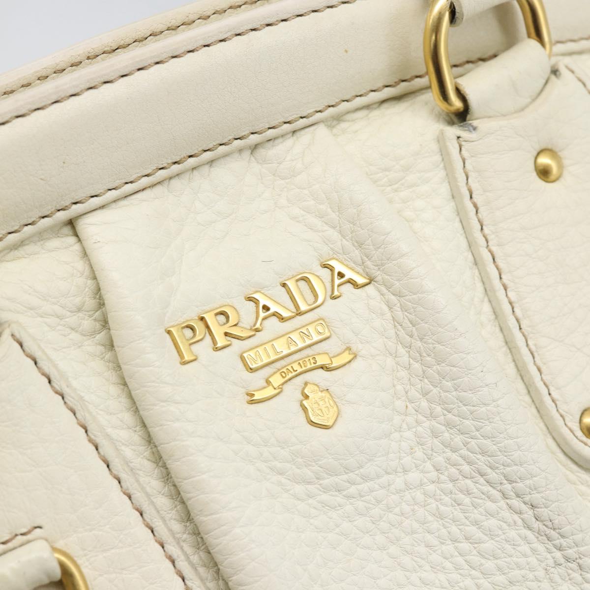 PRADA Hand Bag Vittero Dino Leather White Gold Auth 194777V