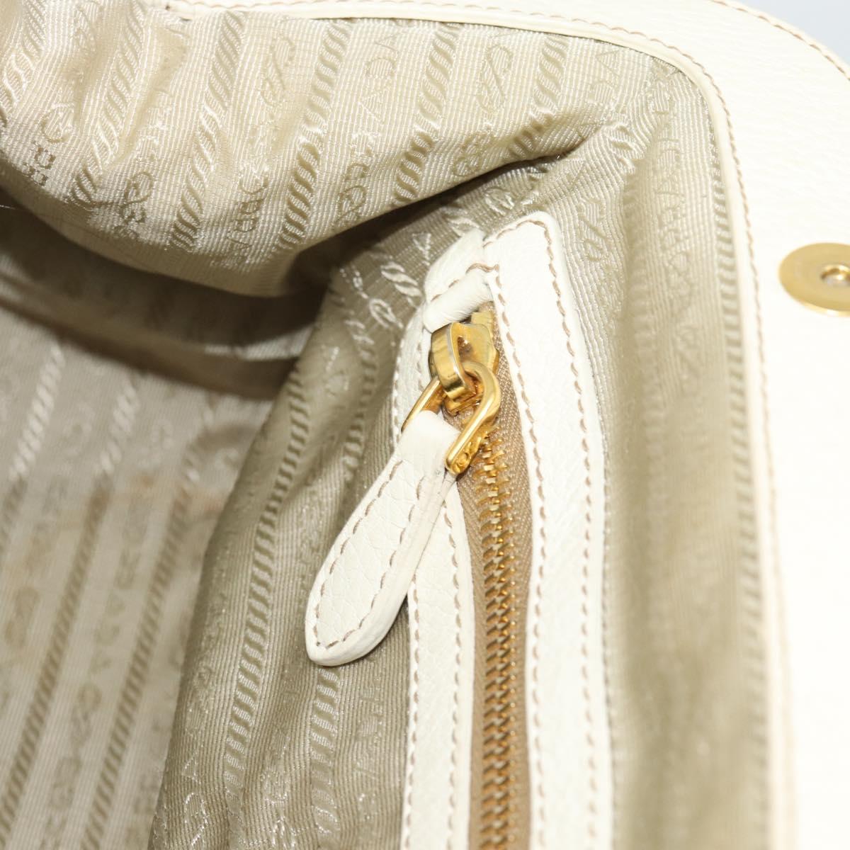 PRADA Hand Bag Vittero Dino Leather White Gold Auth 194777V