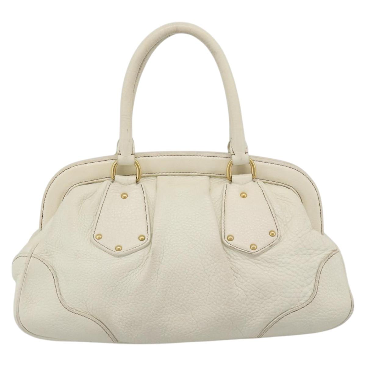 PRADA Hand Bag Vittero Dino Leather White Gold Auth 194777V