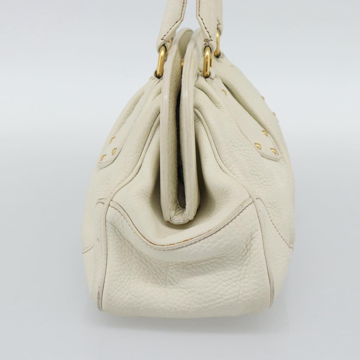PRADA Hand Bag Vittero Dino Leather White Gold Auth 194777V