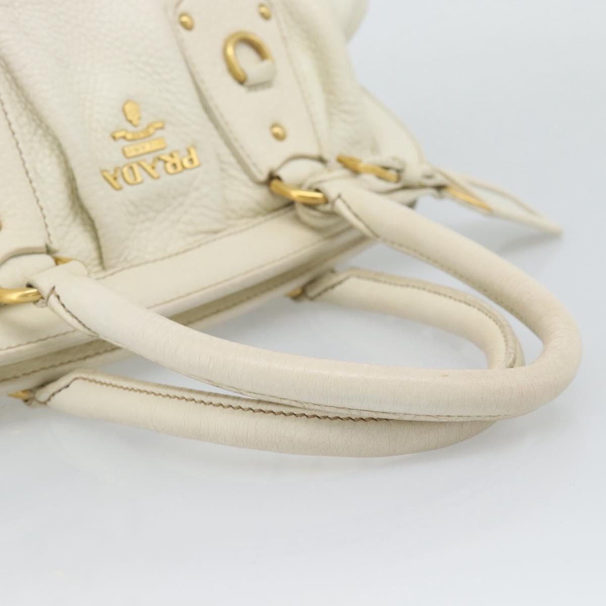 PRADA Hand Bag Vittero Dino Leather White Gold Auth 194777V