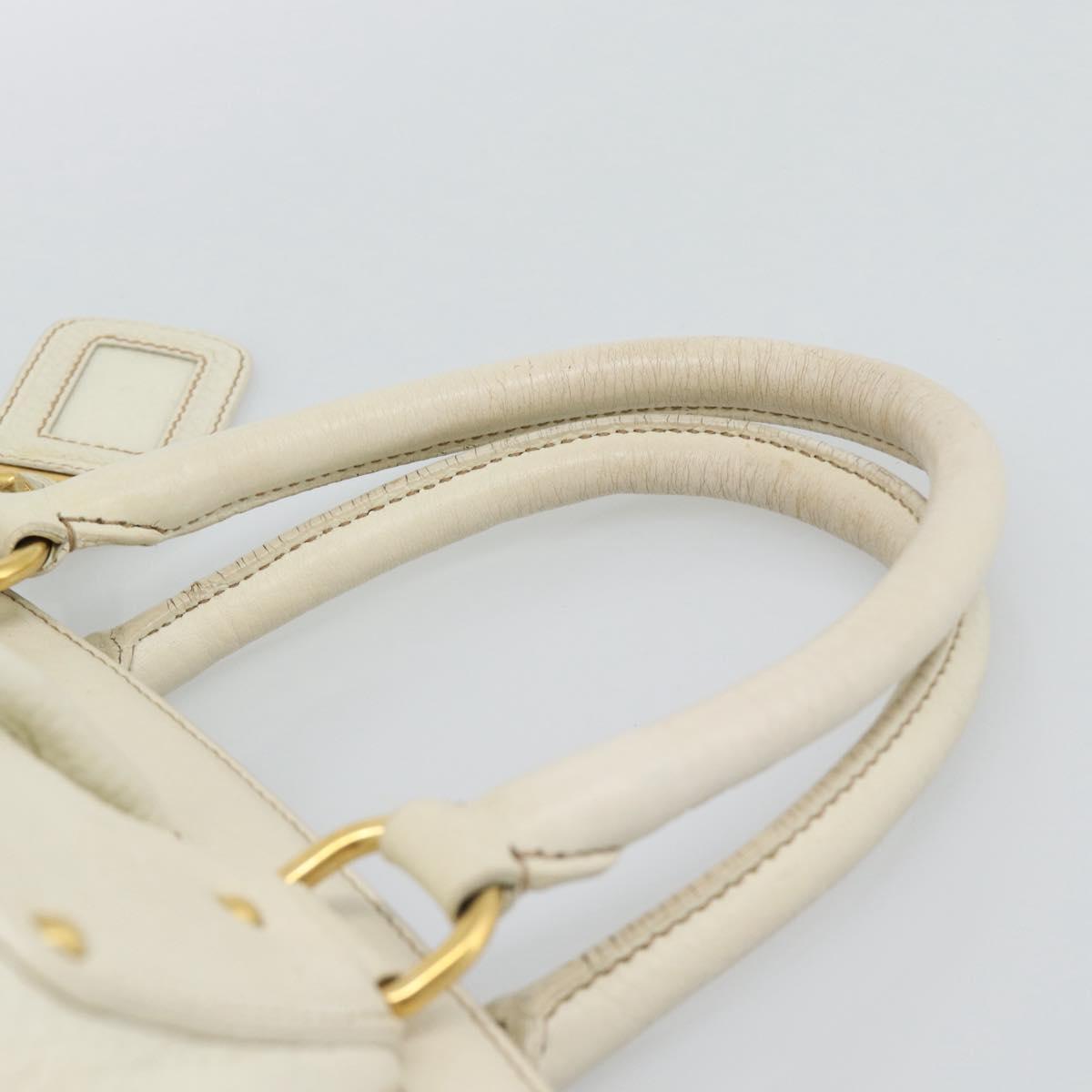 PRADA Hand Bag Vittero Dino Leather White Gold Auth 194777V