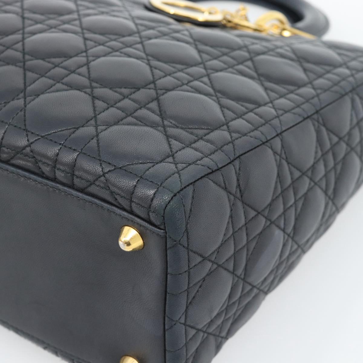 Christian Dior Lady Dior Canage Hand Bag Lamb Skin Black Gold Auth 194778V