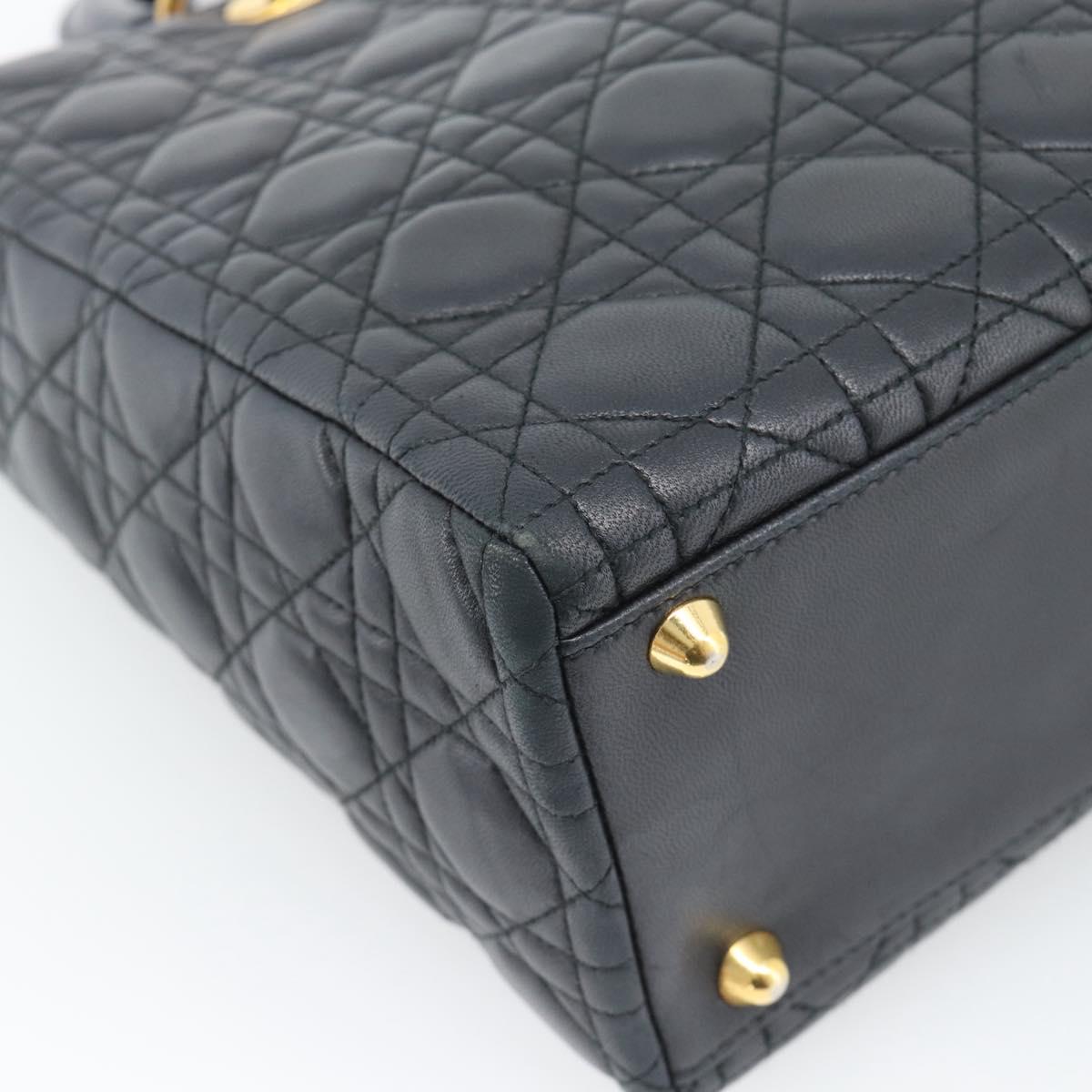 Christian Dior Lady Dior Canage Hand Bag Lamb Skin Black Gold Auth 194778V