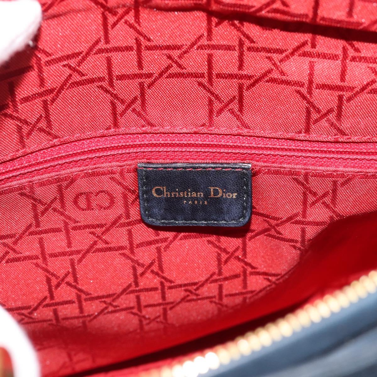 Christian Dior Lady Dior Canage Hand Bag Lamb Skin Black Gold Auth 194778V