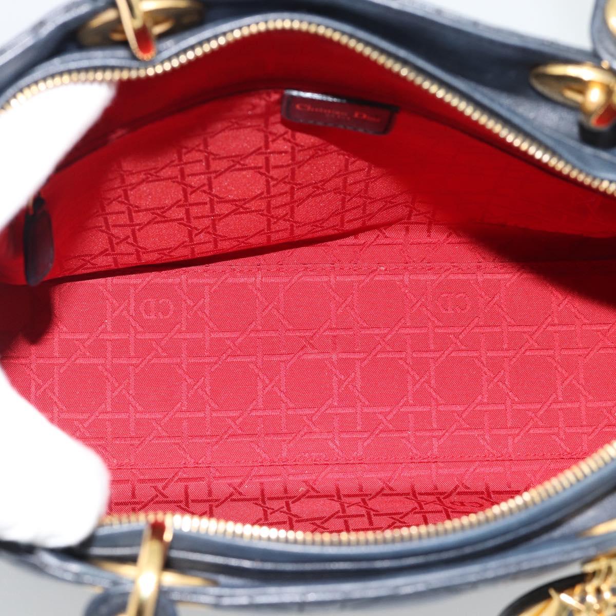 Christian Dior Lady Dior Canage Hand Bag Lamb Skin Black Gold Auth 194778V