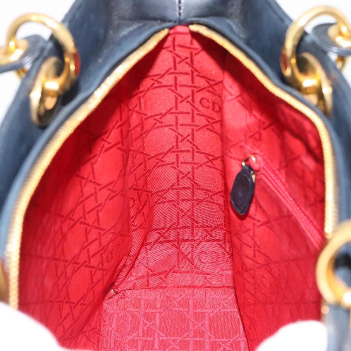 Christian Dior Lady Dior Canage Hand Bag Lamb Skin Black Gold Auth 194778V