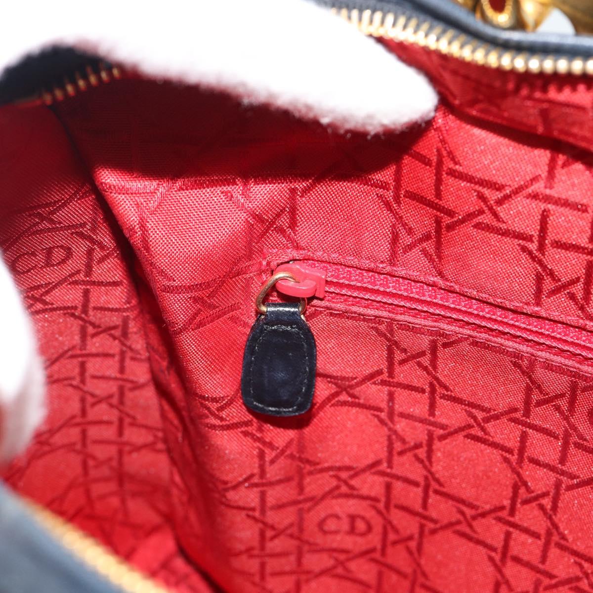 Christian Dior Lady Dior Canage Hand Bag Lamb Skin Black Gold Auth 194778V