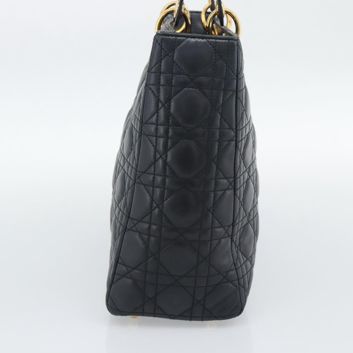 Christian Dior Lady Dior Canage Hand Bag Lamb Skin Black Gold Auth 194778V