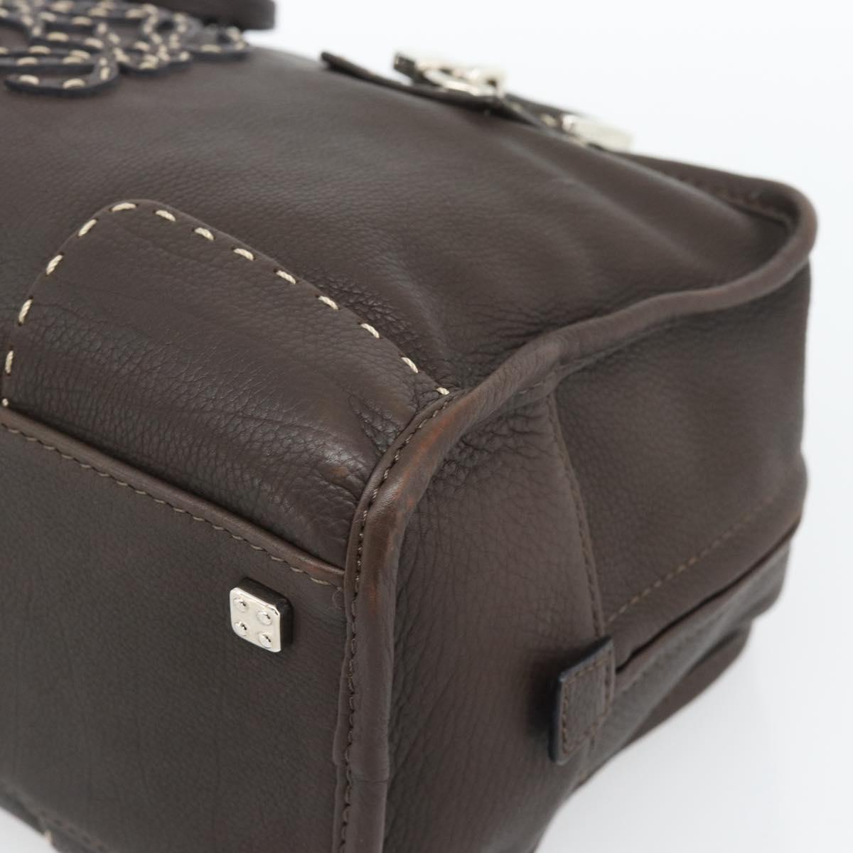 LOEWE Americana 28 Hand Bag Leather Dark Brown Silver Auth 194782SAM