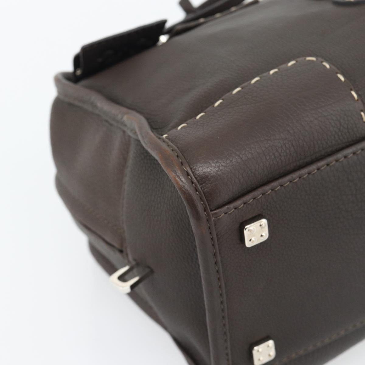 LOEWE Americana 28 Hand Bag Leather Dark Brown Silver Auth 194782SAM