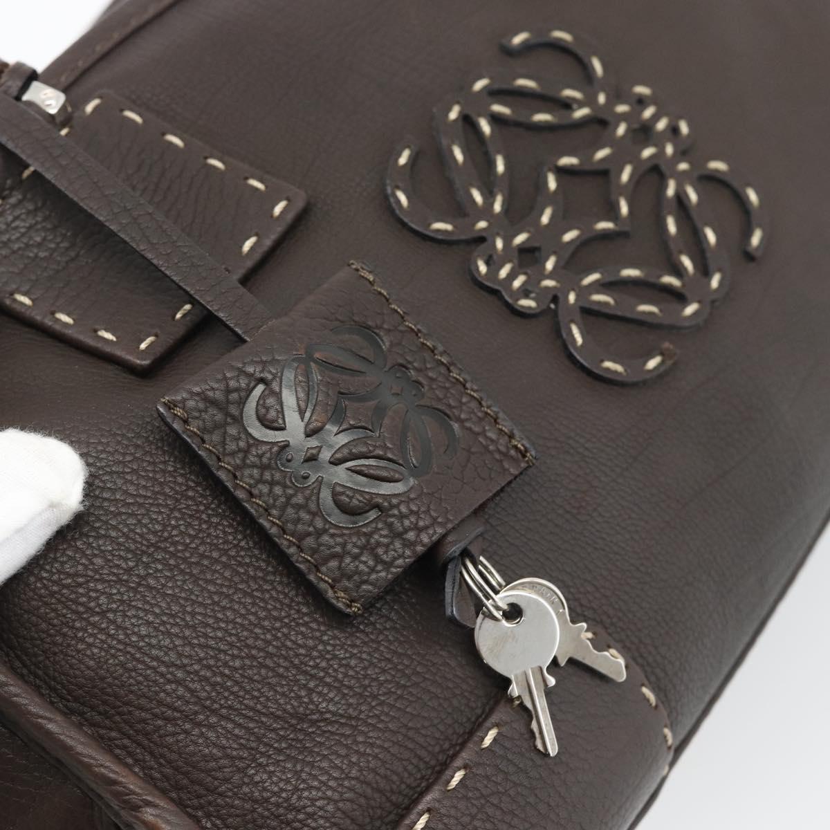 LOEWE Americana 28 Hand Bag Leather Dark Brown Silver Auth 194782SAM