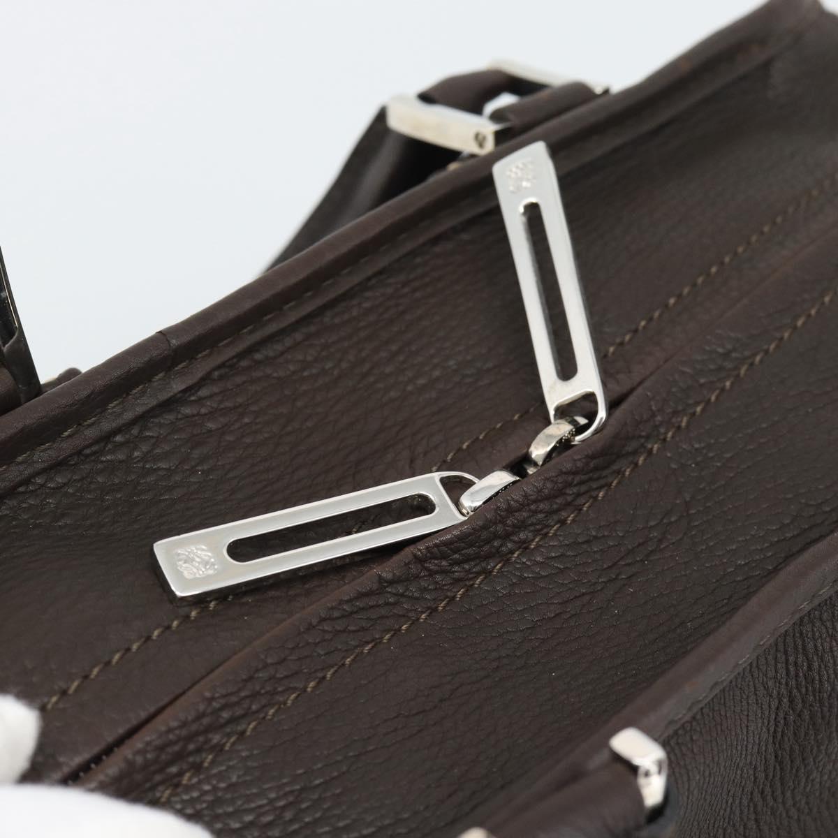 LOEWE Americana 28 Hand Bag Leather Dark Brown Silver Auth 194782SAM