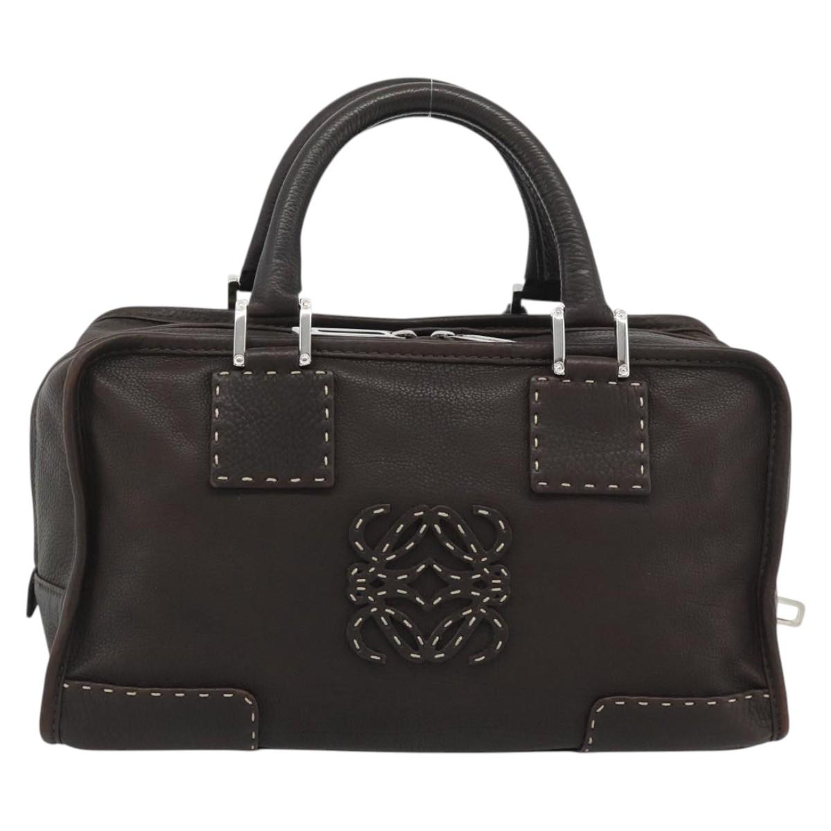 LOEWE Americana 28 Hand Bag Leather Dark Brown Silver Auth 194782SAM