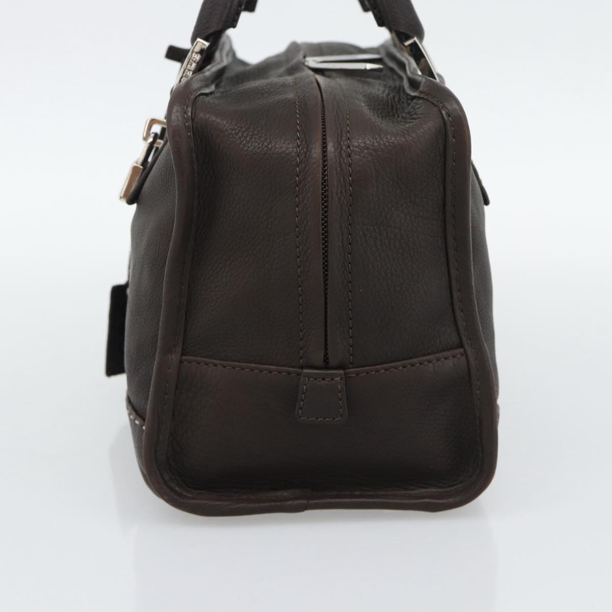 LOEWE Americana 28 Hand Bag Leather Dark Brown Silver Auth 194782SAM