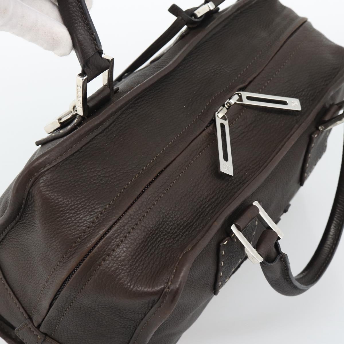 LOEWE Americana 28 Hand Bag Leather Dark Brown Silver Auth 194782SAM