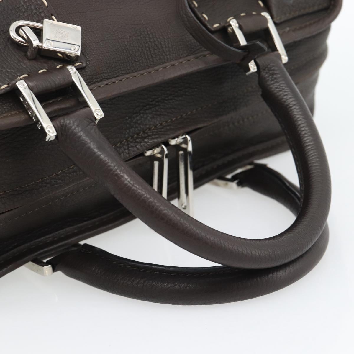LOEWE Americana 28 Hand Bag Leather Dark Brown Silver Auth 194782SAM