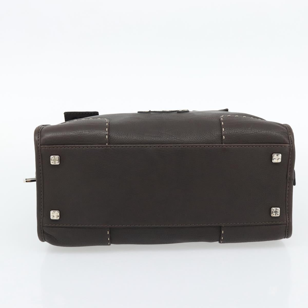 LOEWE Americana 28 Hand Bag Leather Dark Brown Silver Auth 194782SAM
