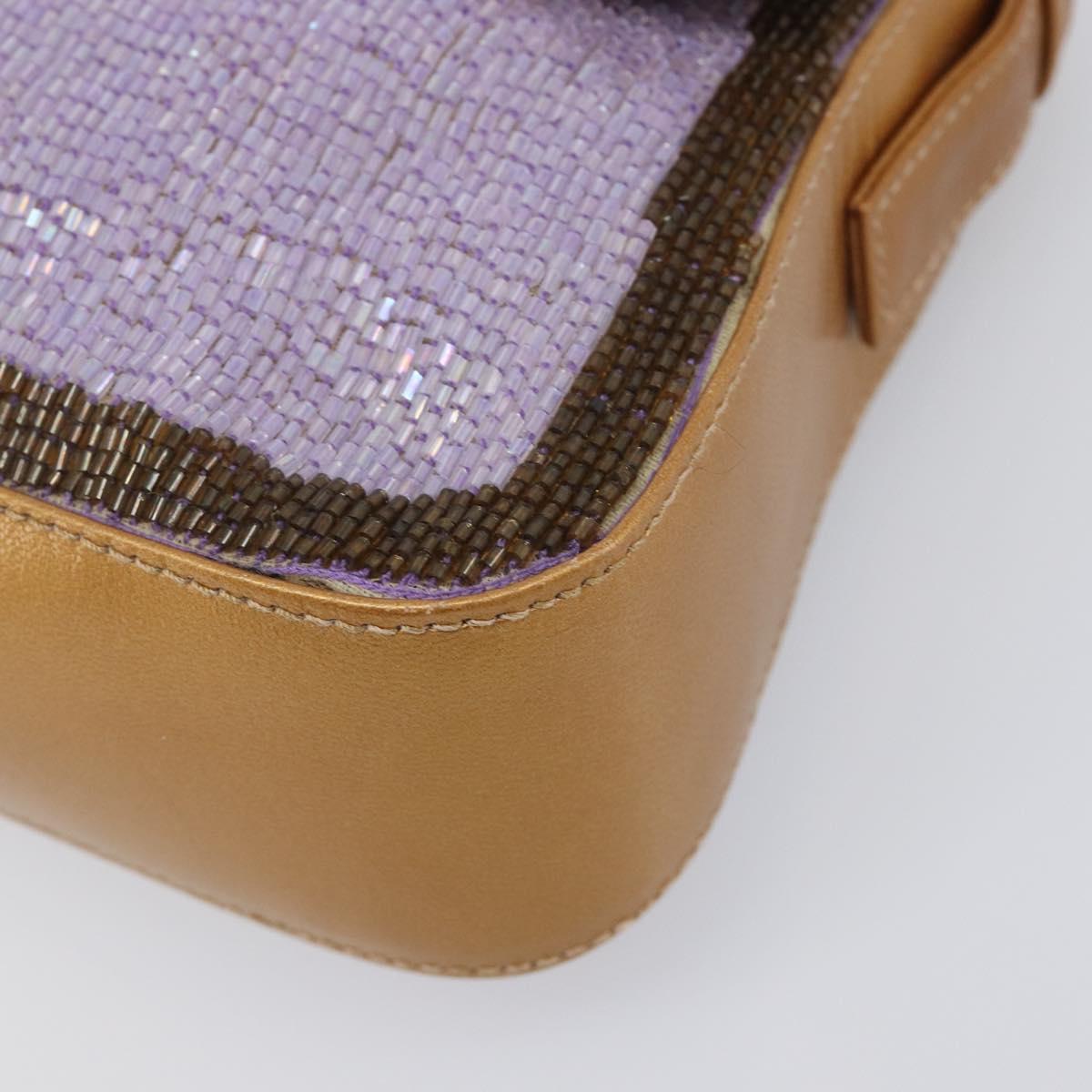 FENDI Mamma Baguette Shoulder Bag Leather Beads Purple Gold Auth 194784SM
