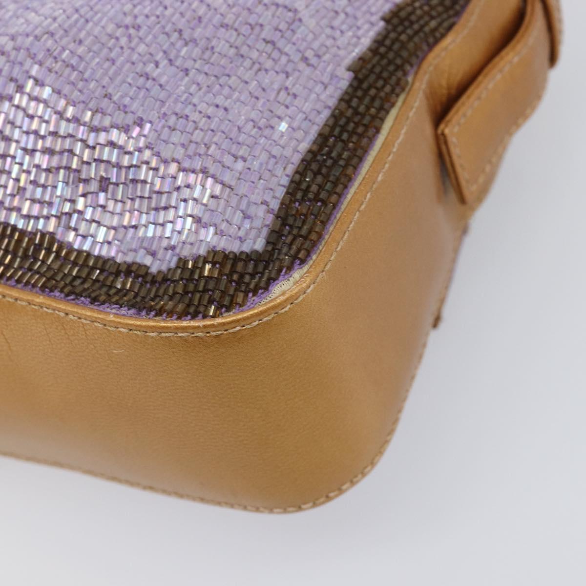 FENDI Mamma Baguette Shoulder Bag Leather Beads Purple Gold Auth 194784SM