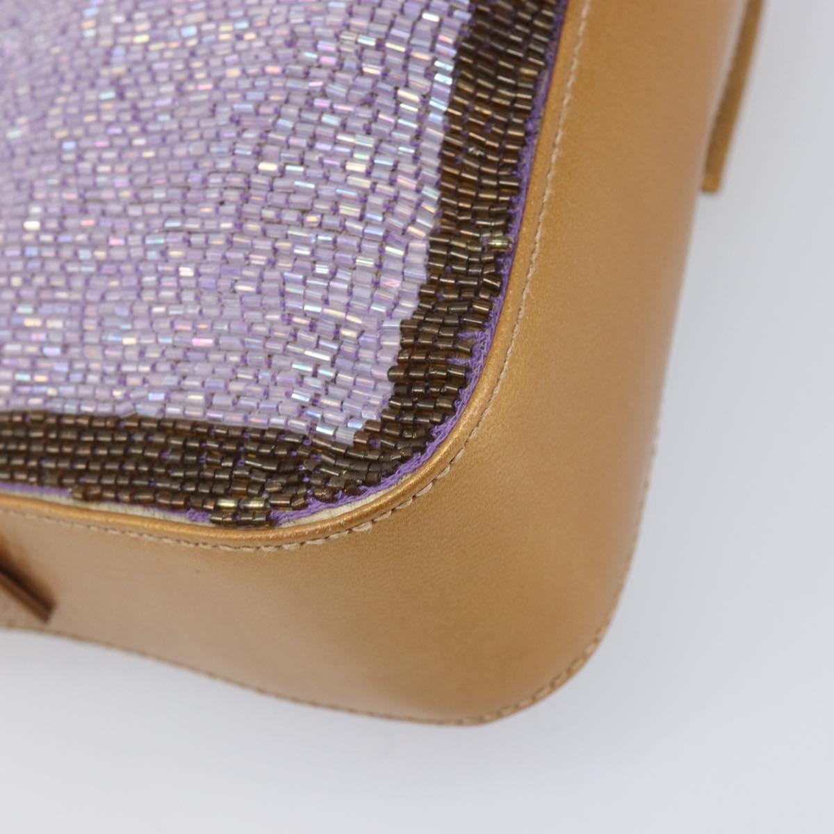 FENDI Mamma Baguette Shoulder Bag Leather Beads Purple Gold Auth 194784SM