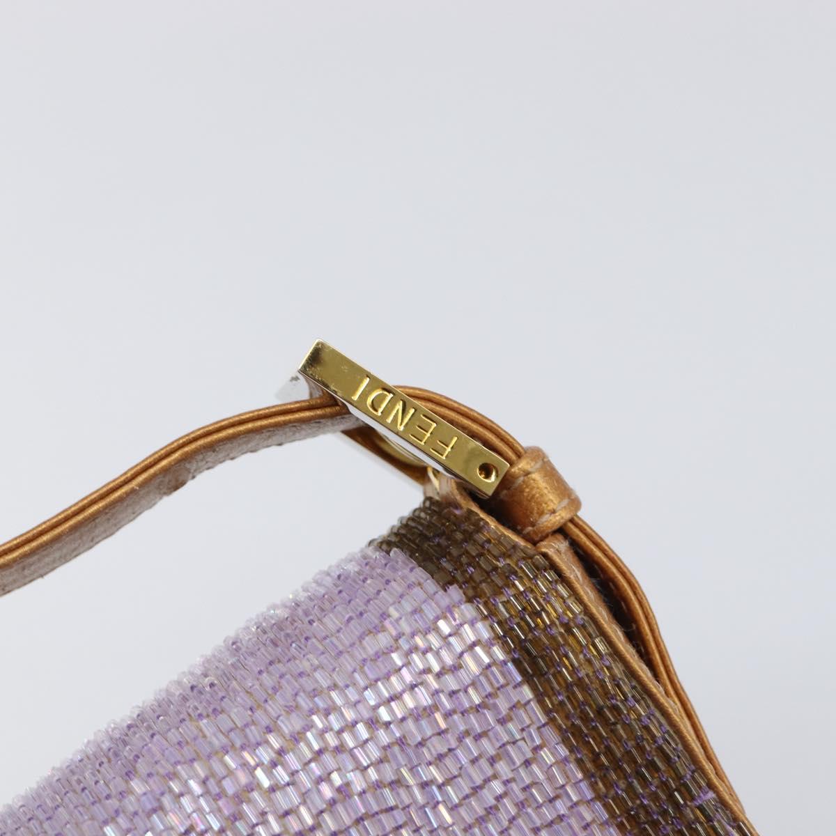 FENDI Mamma Baguette Shoulder Bag Leather Beads Purple Gold Auth 194784SM