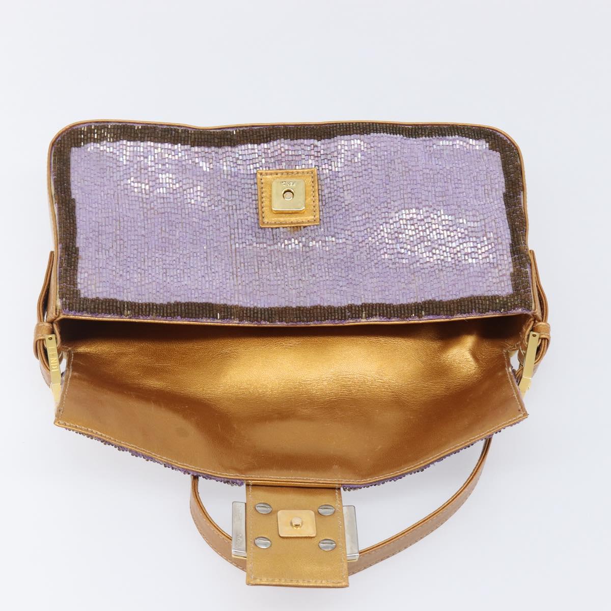 FENDI Mamma Baguette Shoulder Bag Leather Beads Purple Gold Auth 194784SM