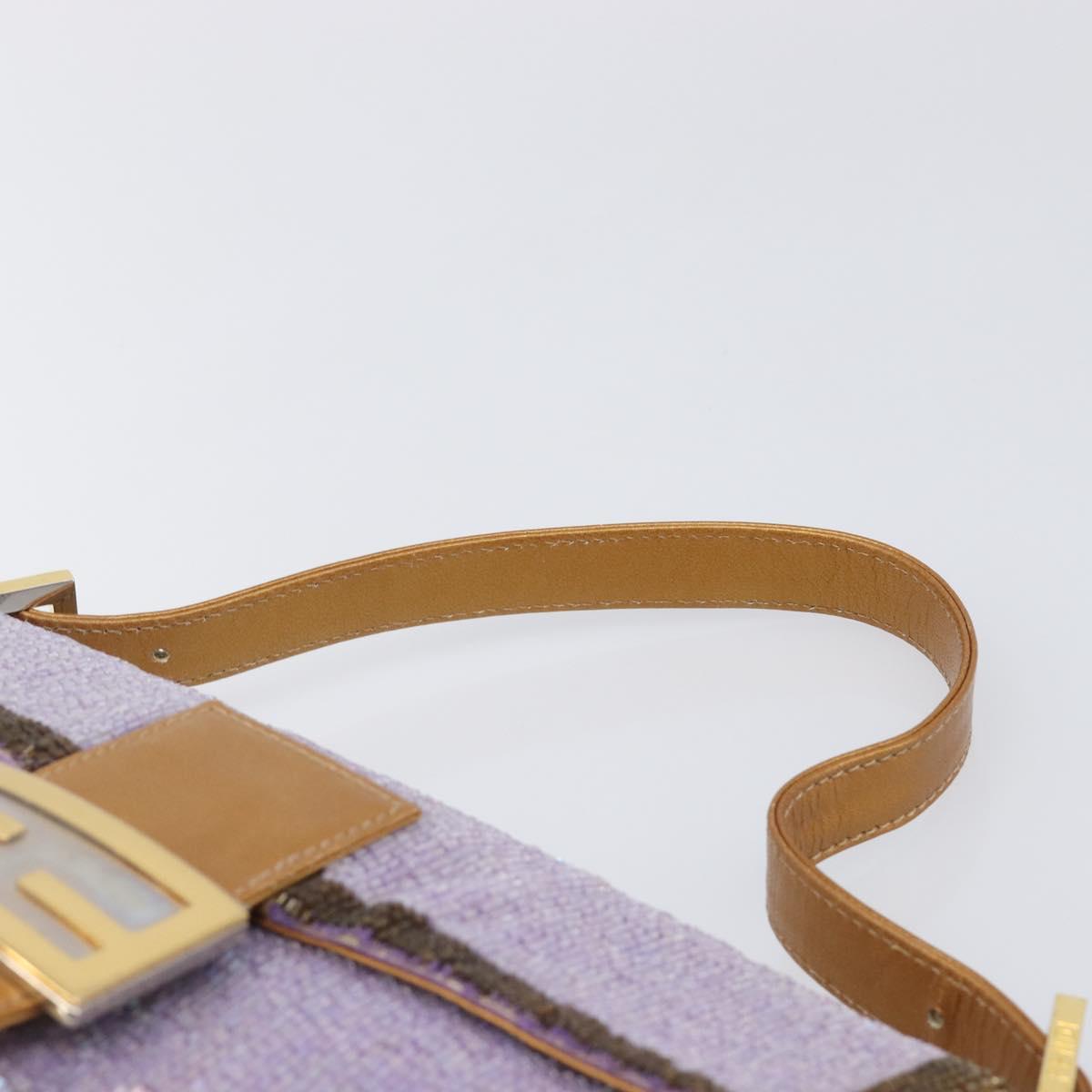 FENDI Mamma Baguette Shoulder Bag Leather Beads Purple Gold Auth 194784SM