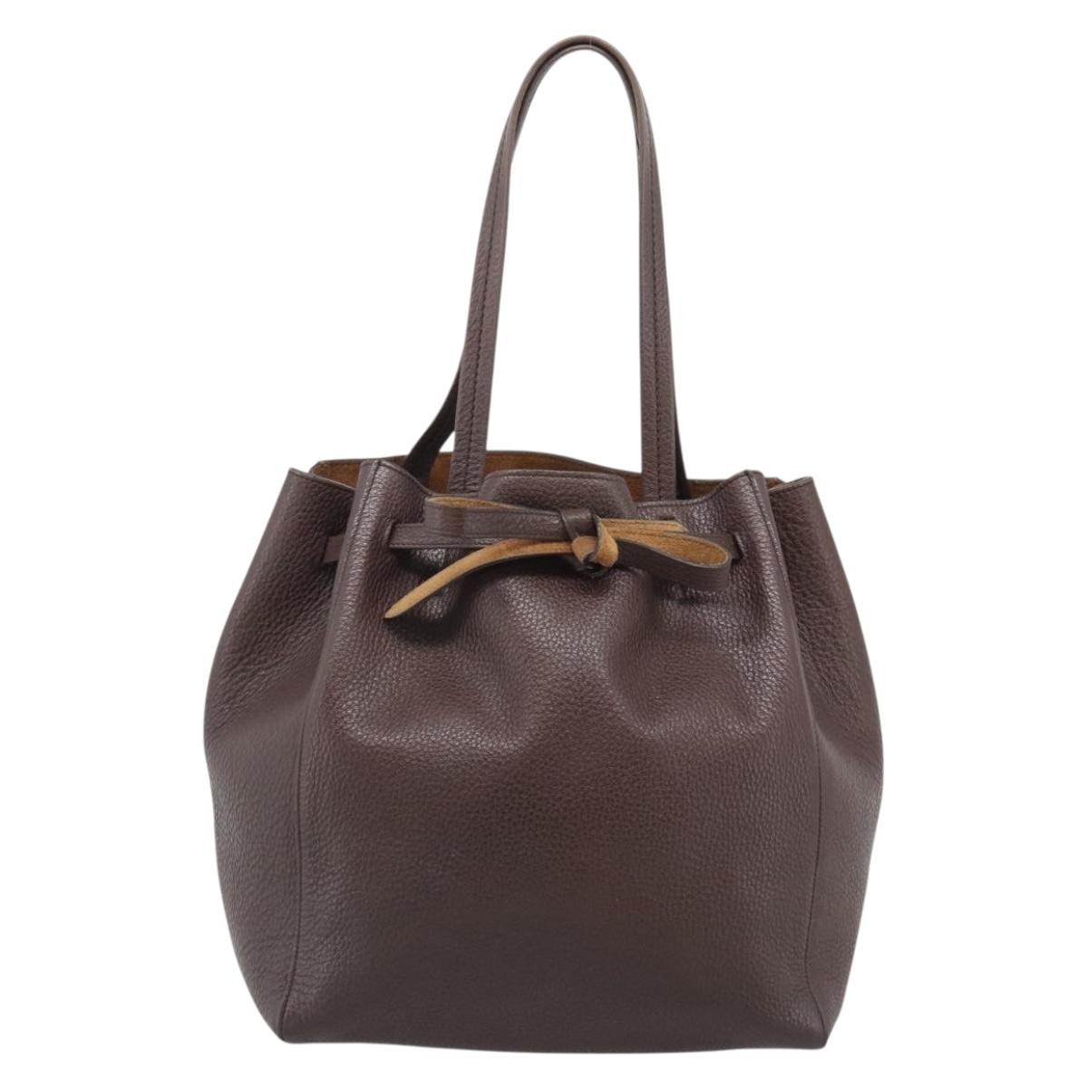 CELINE Cabas Phantom Tote Bag Leather Brown Gold Auth 194831A