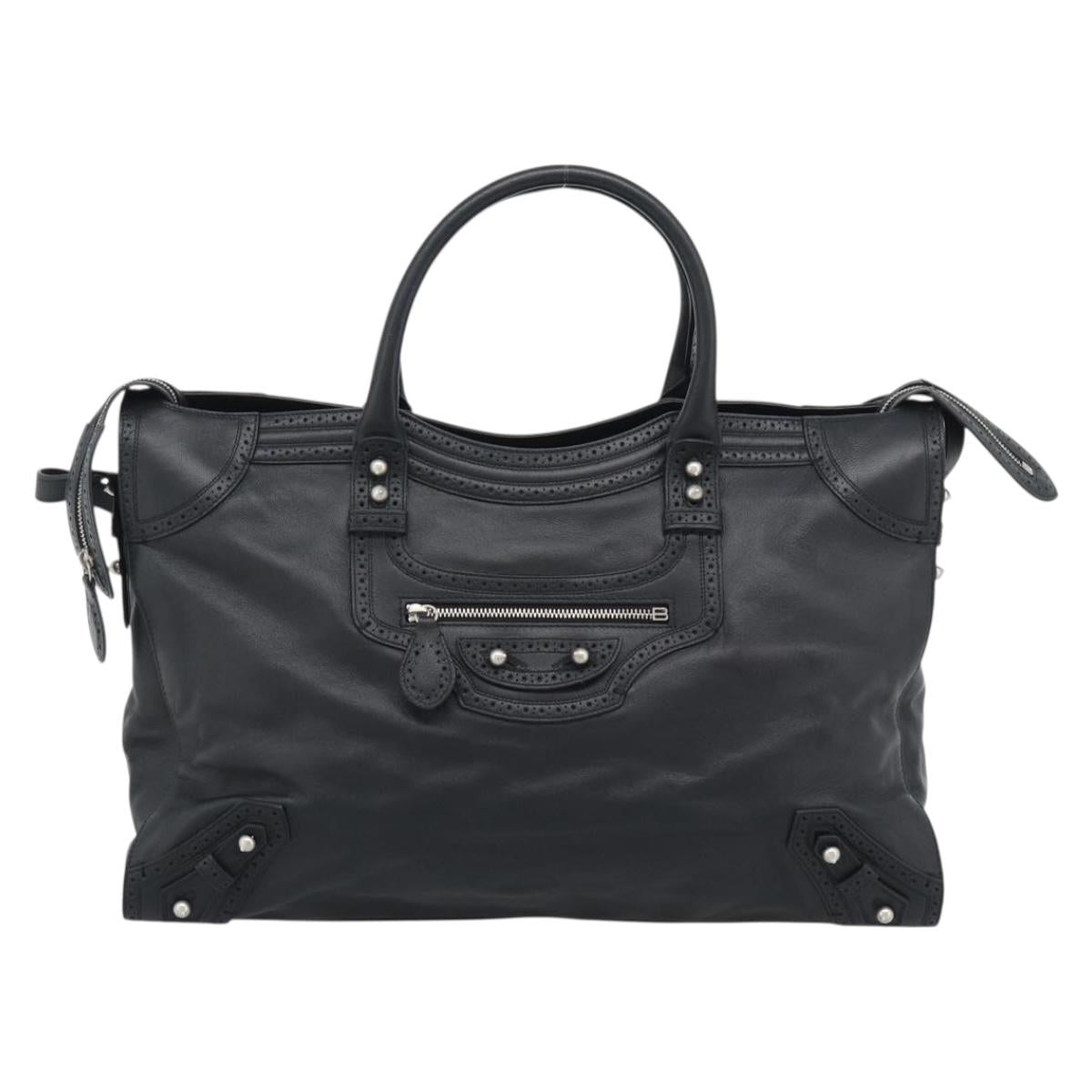 BALENCIAGA Neo Classic City Hand Bag Leather 2way Black Silver Auth 194832SAM