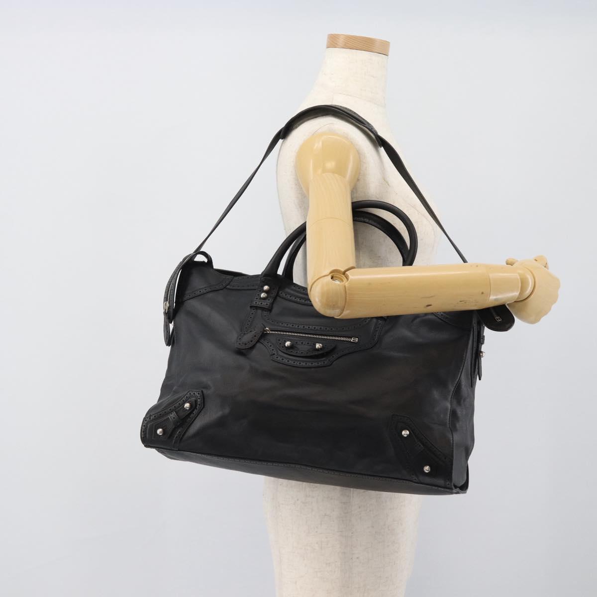 BALENCIAGA Neo Classic City Hand Bag Leather 2way Black Silver Auth 194832SAM