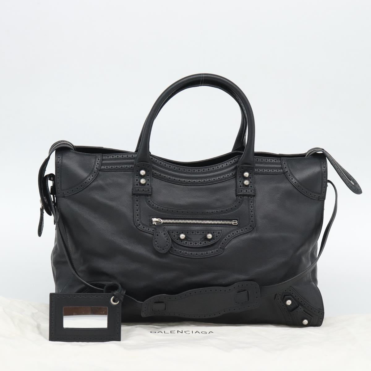 BALENCIAGA Neo Classic City Hand Bag Leather 2way Black Silver Auth 194832SAM
