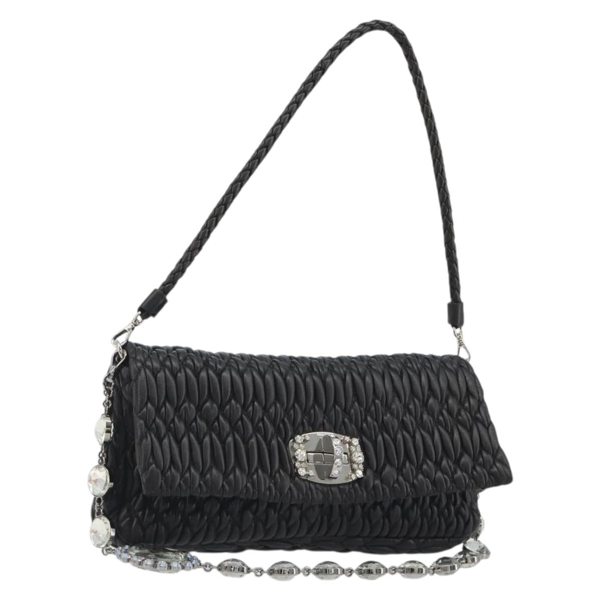 Miu Miu Matelasse Bijoux Chain Shoulder Bag Leather Black Silver Auth 194833SAM