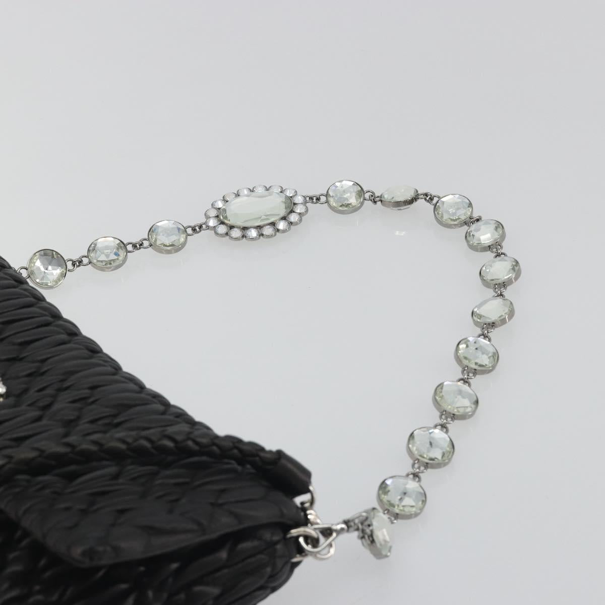 Miu Miu Matelasse Bijoux Chain Shoulder Bag Leather Black Silver Auth 194833SAM