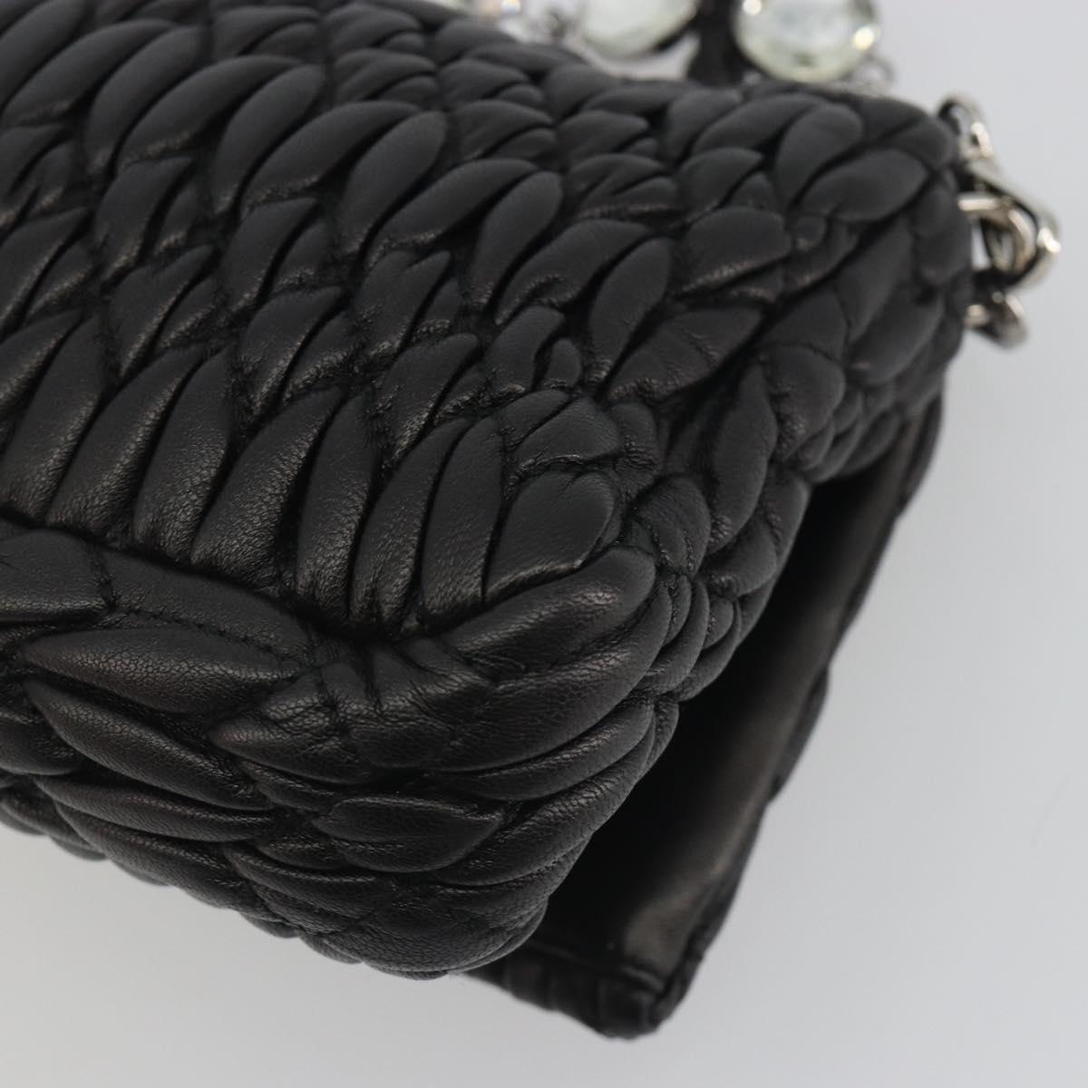 Miu Miu Matelasse Bijoux Chain Shoulder Bag Leather Black Silver Auth 194833SAM
