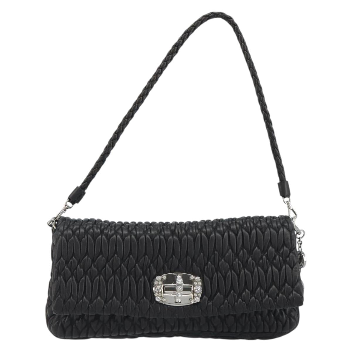 Miu Miu Matelasse Bijoux Chain Shoulder Bag Leather Black Silver Auth 194833SAM